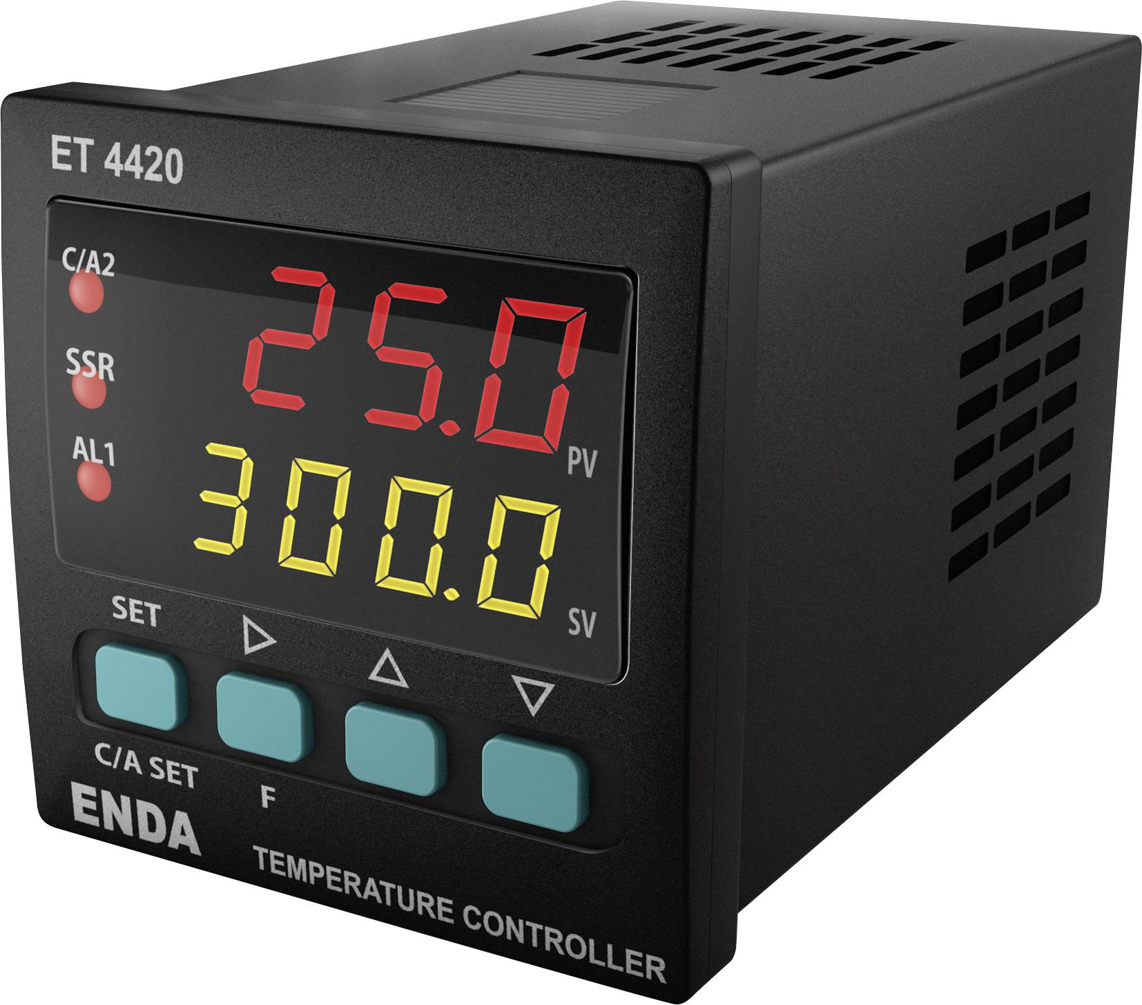 'ET 4420 temperature controller with digital display showing current temperature as 25.0 and set temperature as 300.0.'