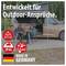 Advertising image of a campervan with an unfolded roof tent; two people sitting in front of it. Text: 'Developed for outdoor demands', 'IP44', '2.5 mm²', 'Made in Germany'.