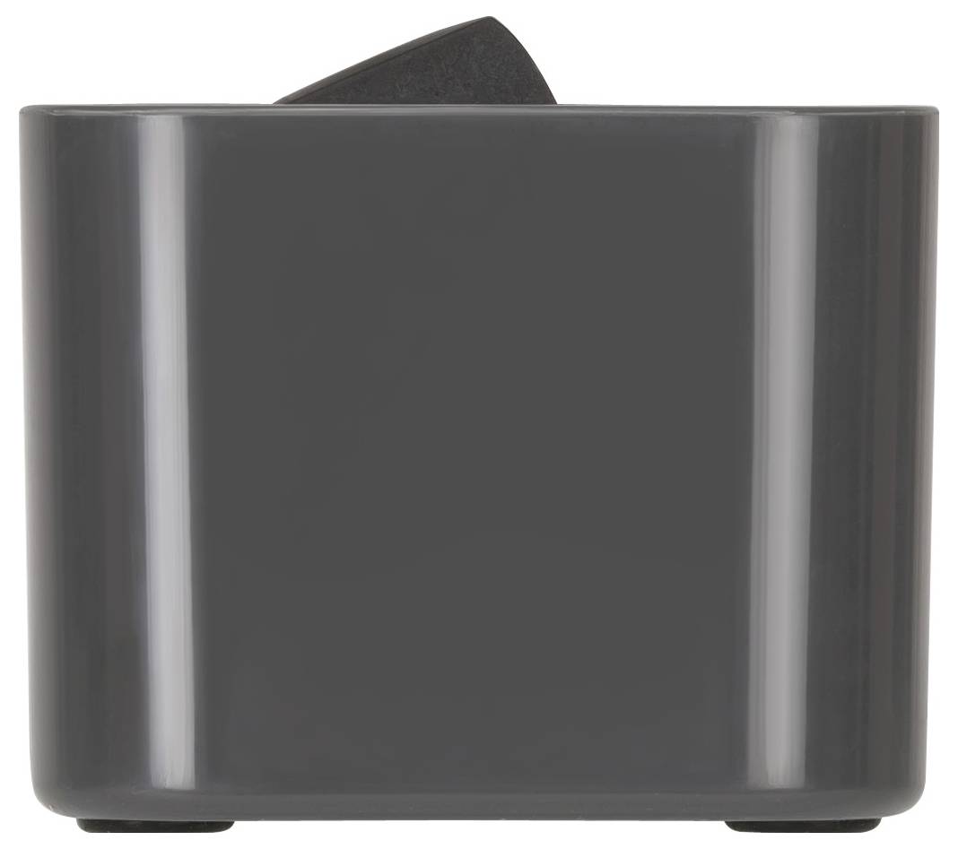 Dark gray rectangular container or storage bin with an angled black lid on top, shown on a white background.