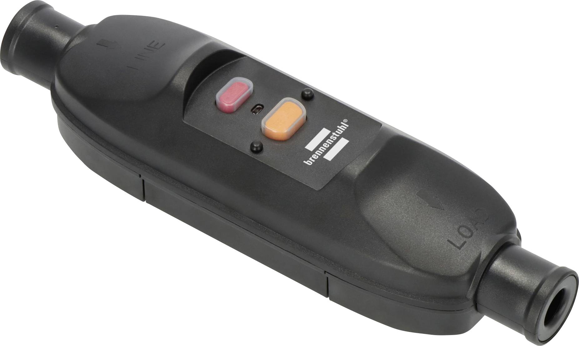 A black electrical safety device with a test button, reset button, and the label 'brennenstuhl'.