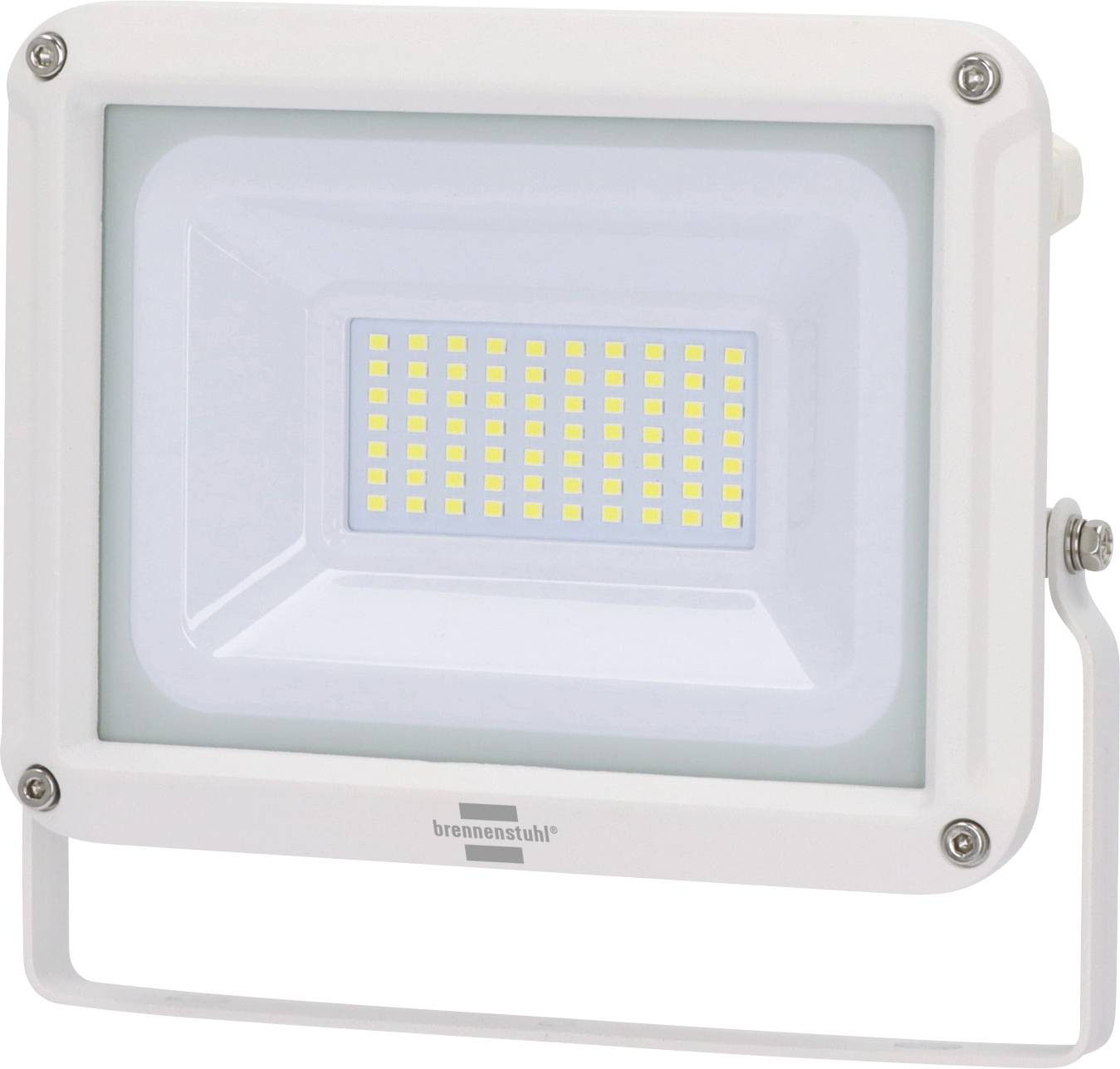 A rectangular LED floodlight with multiple small bulbs arranged on a white panel, encased in a durable frame for outdoor use.