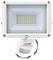 Outdoor LED floodlight in white casing with adjustable wall mount, featuring blue-tinted frame around 80 yellow LED lights, and motion sensor.