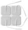'Four square adhesive electrode pads with attached wires, used for medical or therapeutic purposes, arranged in a 2x2 grid.'