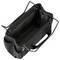 A black, rectangular fabric bag with metal handles and multiple compartments, viewed from above showing its open, empty interior.