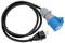 A blue CEE 16A industrial socket cable with a black Europlug attached, coiled on a white background.