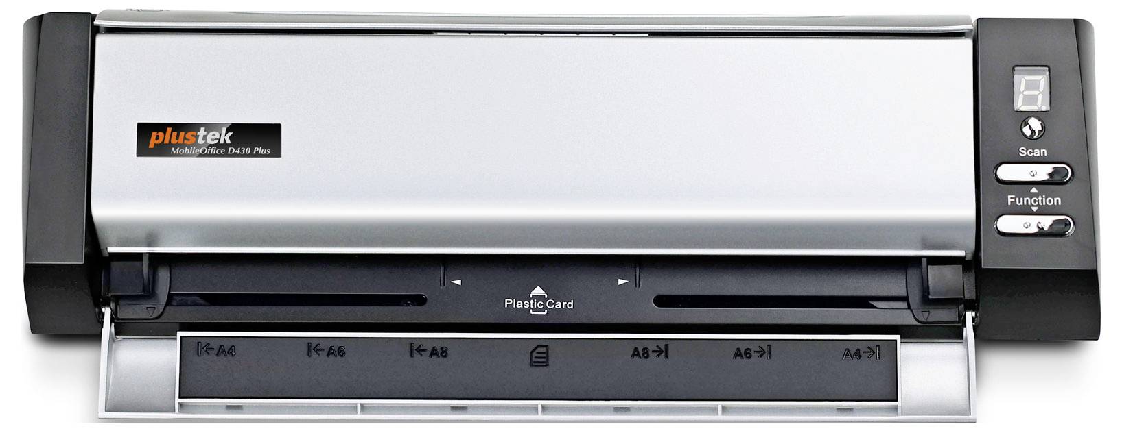 A compact, silver document scanner with brand logo on the left and control buttons on the right for 'Scan' and 'Function'.