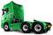 A green semi-truck cab showing the rear and driver's side view. The truck is sleek and modern, indicating heavy-duty capability.