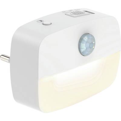 'Plug-in night light with a motion sensor on the front and a power button on top, designed for convenient nighttime illumination.'