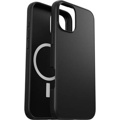'Black phone case with MagSafe compatible design, featuring a circular magnet shape inside and precise cutouts for camera and buttons.'