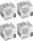 Four transparent cubes, each containing a white spiral, are arranged in a 2x2 grid.