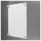 A clear acrylic wall sign holder with a single white blank sheet inserted, mounted on a gray wall using four screws.