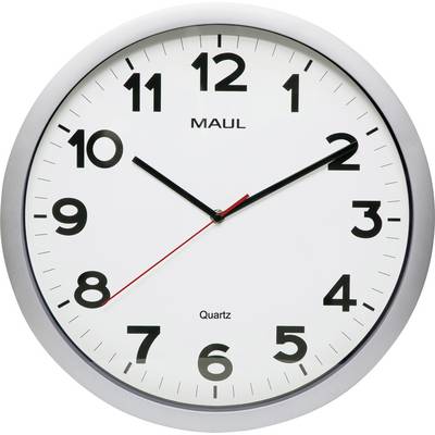 A round wall clock with black numbers and hands, showing the time as 10:09. The second hand is red.