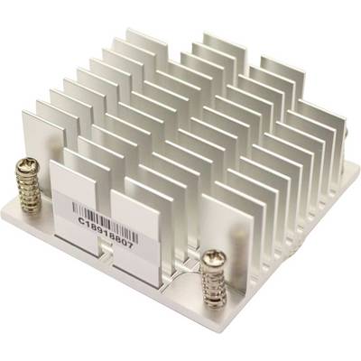 A rectangular metal heatsink with numerous vertical fins and two spring-loaded screws, used for cooling electronic components.