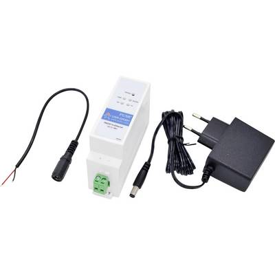 'A push lamp dimmer device with input/output terminals and a connected power adapter, used for controlling lighting brightness.'