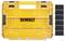 'DEWALT' transparent yellow toolbox with black latches and removable interior dividers, resembling a grid-like structure for tool organization.