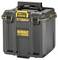 A black and yellow DeWalt ToughSystem 2.0 tool storage box with a top handle and metal latches, designed for durability.