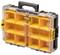 A yellow and black plastic toolbox with a transparent lid featuring the DeWalt logo, designed for organizing small tools or parts.