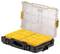A tool organizer with a transparent lid, containing eight yellow compartments for storage. The case is black with sturdy side latches.