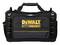 Black DeWalt ToughSystem 2.0 tool bag with sturdy handles and multiple exterior pockets, designed for secure tool storage and transport.