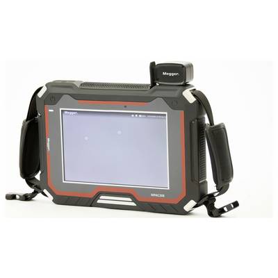 'Portable electrical diagnostic instrument with a touchscreen display, labeled Megger MPRT, used for testing and calibrating equipment.'