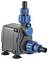 Compact black and blue aquarium water pump with hose fittings and suction feet on a white background.<br>