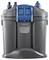 Oase Living Water aquarium filter canister with blue top fittings and gray body, shown front view on a white background.