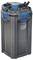 Gray and blue Oase external aquarium canister filter with hoses and top lid, shown on a white background.