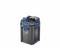 Portable aquarium canister filter with blue latches, hoses, and a black-gray housing on a white background.