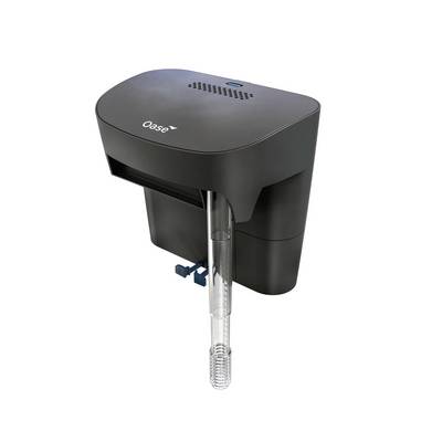Black Oase aquarium filter or pump unit shown on a white background, with intake tube and blue adjustment clips.