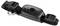 'A black pet tracker collar with a GPS device attached, featuring a small bell and adjustable strap.'