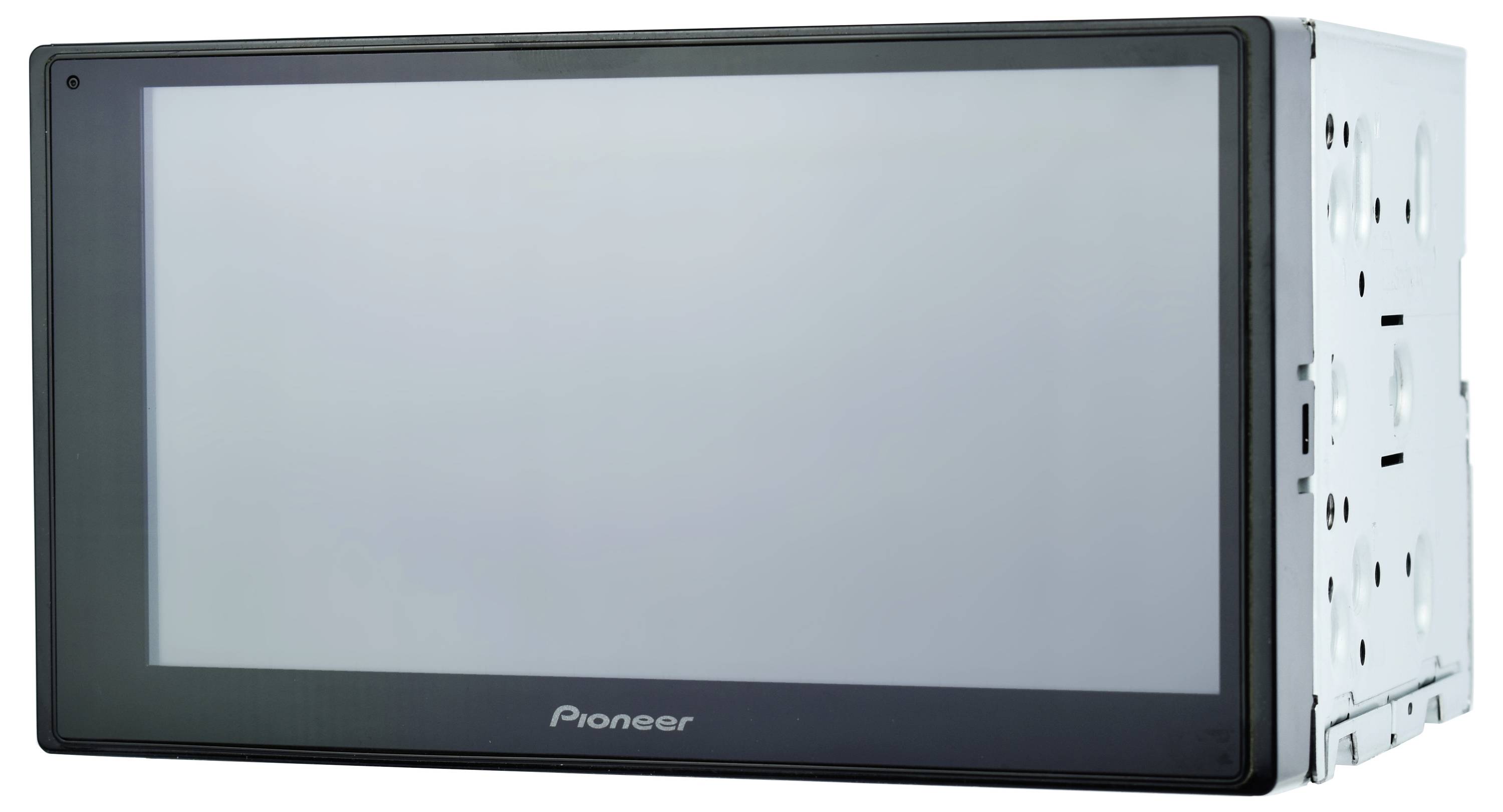 A double DIN car stereo with a touchscreen display. The unit is designed for in-dash installation in vehicles.