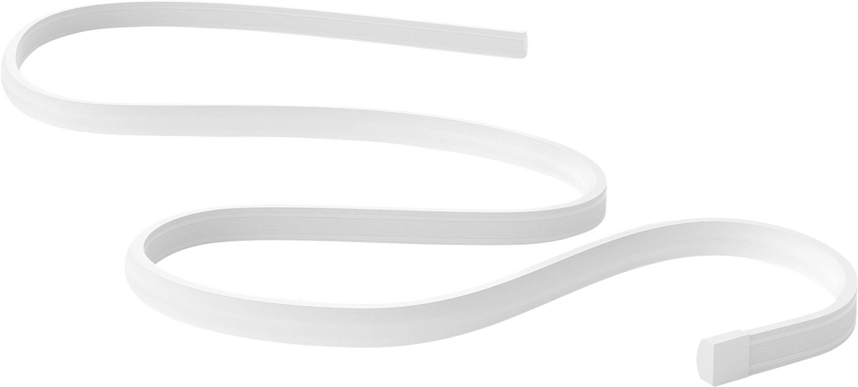 Flexible, white curved LED strip light on a white background. Curves resemble an 'S' shape, showcasing the flexibility of the strip.