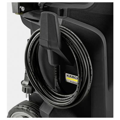 A close-up of a professional cleaning machine with a neatly wound power cable and visible brand logo, designed for industrial use.