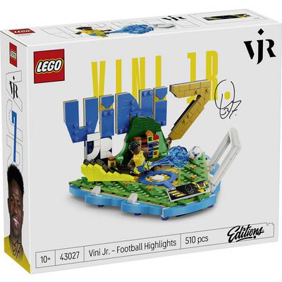 LEGO Vini Jr. Football Highlights set box, 510 pieces, with a build of Vini Jr. on a soccer scene and his signature.<br>