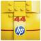 'Yellow LEGO brick with the number 44 in red and a blue HP logo, suggesting a toy race car design.'