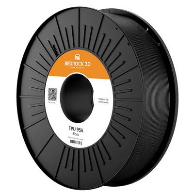 'Bedrock 3D TPU 95A Black 3D printing filament spool, labeled 'Made in The Netherlands.''