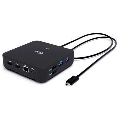 'USB-C docking station with multiple ports including HDMI, LAN, USB-A, and USB-C. Used for connecting various devices to a computer.'