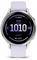 A modern smartwatch with a circular display shows '1010' prominently, indicating the time. The screen also displays steps taken, the date as 'Sa 01', and battery level at 100%.