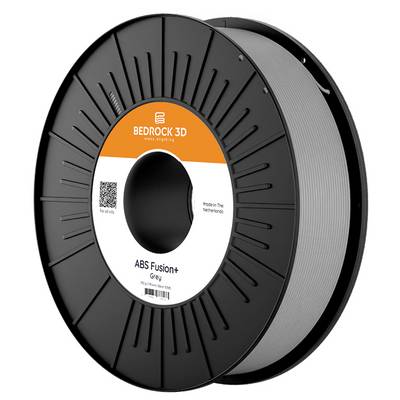 A spool of Bedrock 3D ABS Fusion+ filament in grey. The label indicates it is made in the Netherlands.