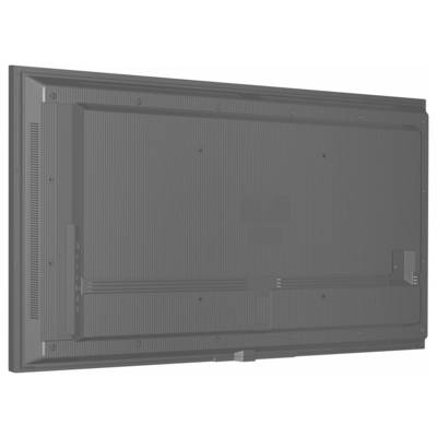 'Slim, rectangular back view of a large flat-screen TV with vents and a few ports visible on the side.'