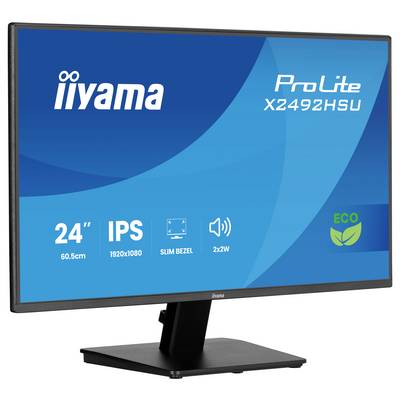 A computer monitor displaying the brand 'iiyama' and model 'ProLite X2492HSU'. Key features: 24" IPS, 1920x1080 resolution, slim bezel.