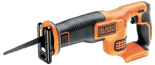 An orange and black cordless reciprocating saw with a brand logo, suitable for cutting wood and metal in DIY projects.