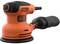 An orange Black+Decker random orbit sander with a black handle, used for sanding surfaces in woodworking and home improvement tasks.