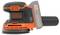 'Black + Decker 18V lithium cordless sander with ergonomic design, orange and black color, shown from the side with battery attached.'