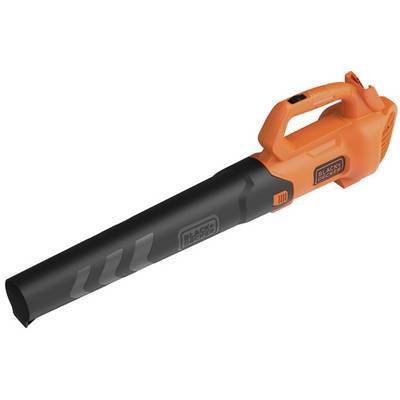 'Black+Decker' handheld electric leaf blower with an orange body and black nozzle, designed for clearing debris from outdoor areas.