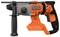 An orange and black Black+Decker drill with a side handle and depth gauge, designed for precision drilling tasks.
