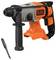 'Black & Decker' orange and black rotary hammer drill with a side handle, showing drill bit attachment.