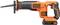 A cordless Black+Decker reciprocating saw with an orange and black body featuring an 18V lithium battery.