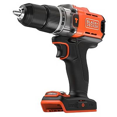 A cordless power drill with a black grip, orange accents, and 'Black+Decker' branding.