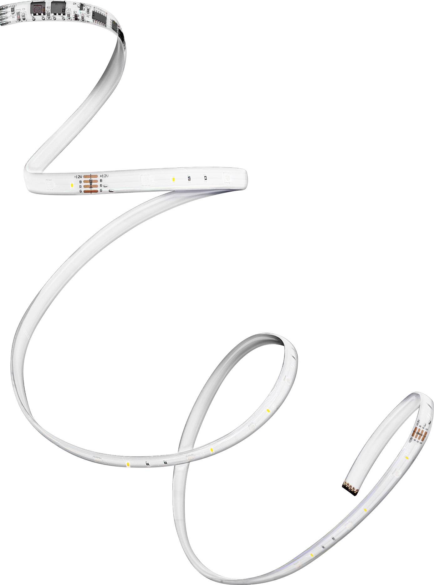 A coiled, flexible LED light strip with evenly spaced yellow bulbs along its length, used for decorative or functional lighting purposes.